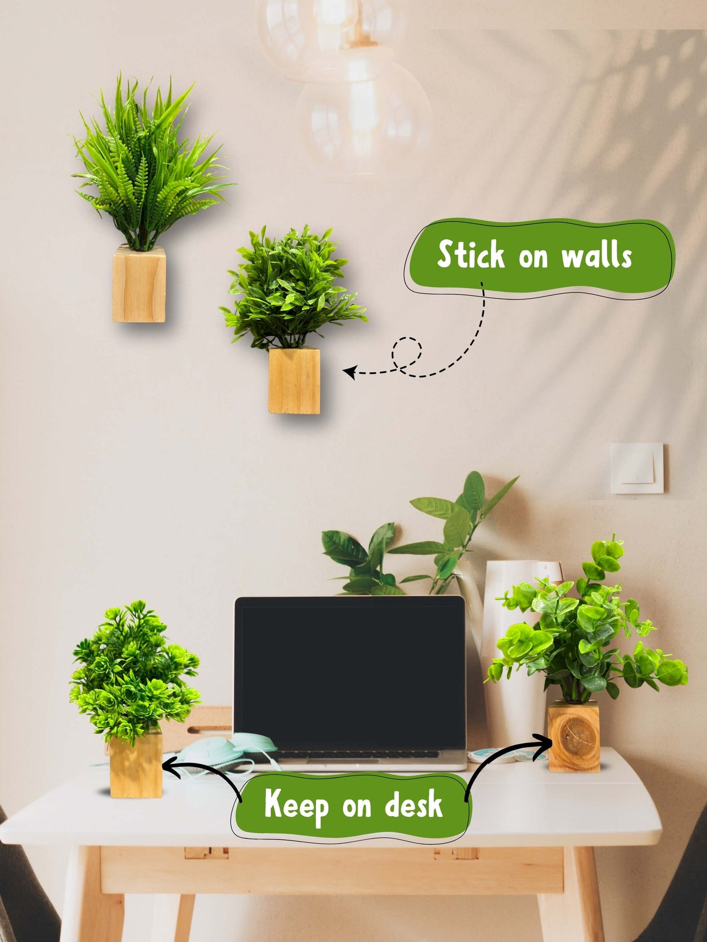 Mini Wall Wooden Planter with Plants