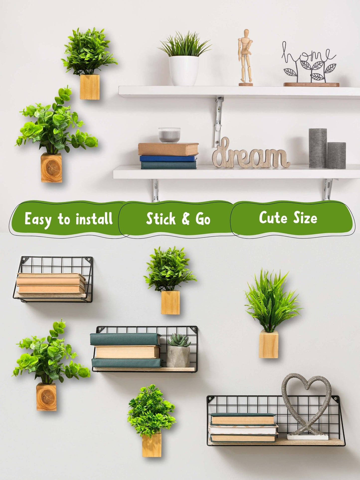 Mini Wall Wooden Planter with Plants