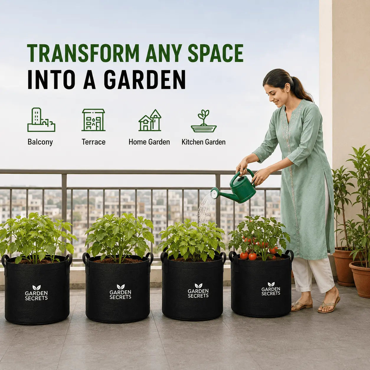 Pack of 2 Premium Grow Bags for Vegetables, Flowers & Fruits